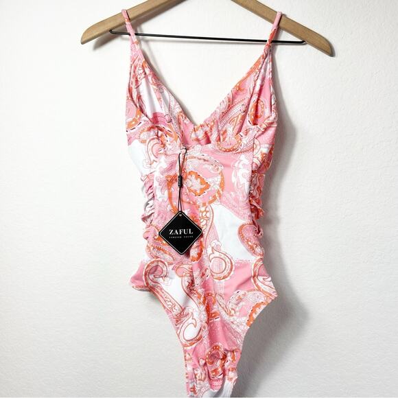 ZAFUL WOMEN ONE PIECE SWIMSUIT TWIST FRONT ADJUSTABLE STRAPS SWIMWEAR TUMMY XL - Picture 3 of 9